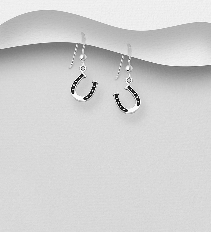 Wholesale 925 Sterling Silver Oxidized Horseshoe Hook Earrings - SKU #706-32343