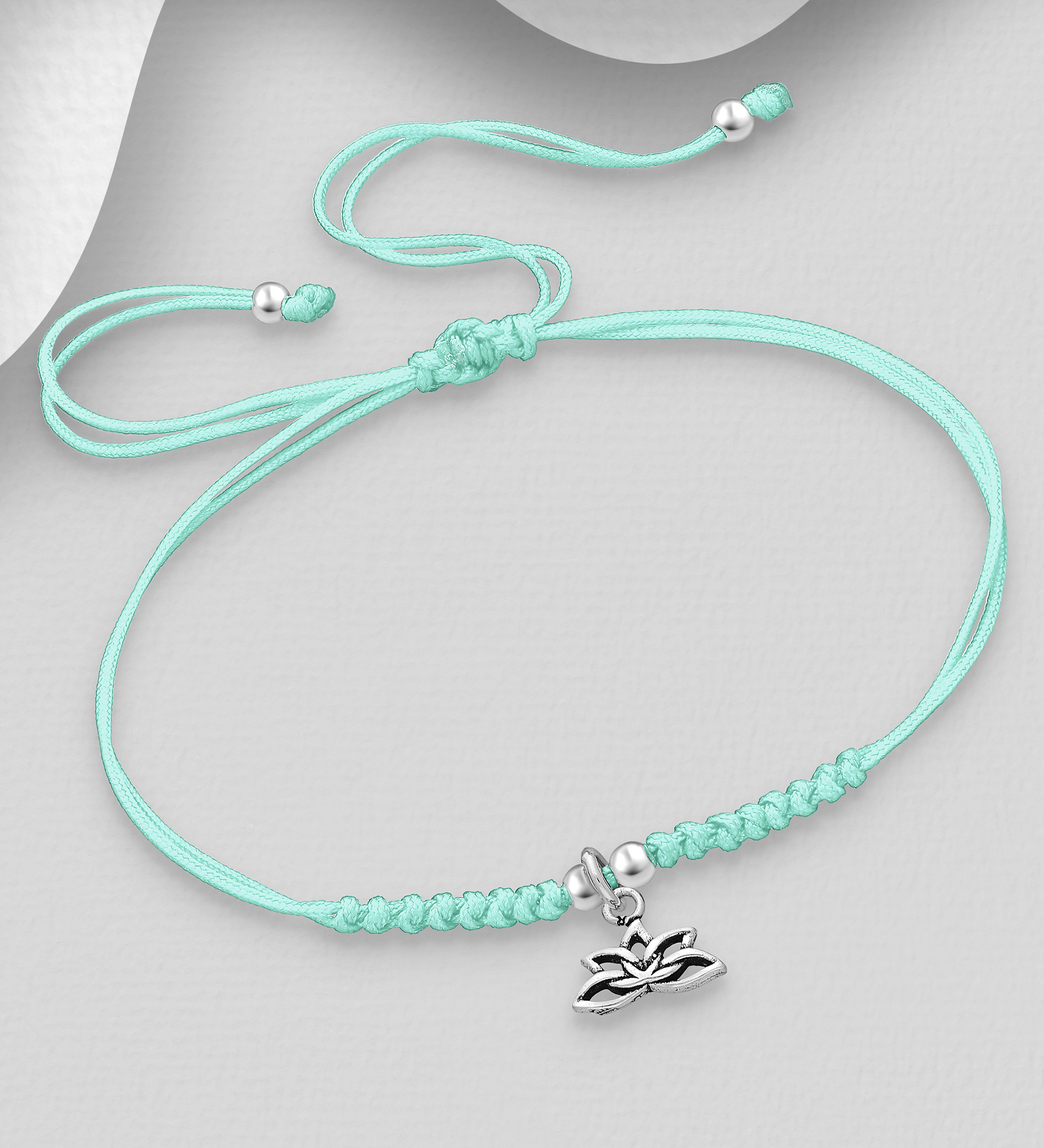 Wholesale 925 Sterling Silver Oxidized Lotus and Ball Bracelet - SKU #706-32353
