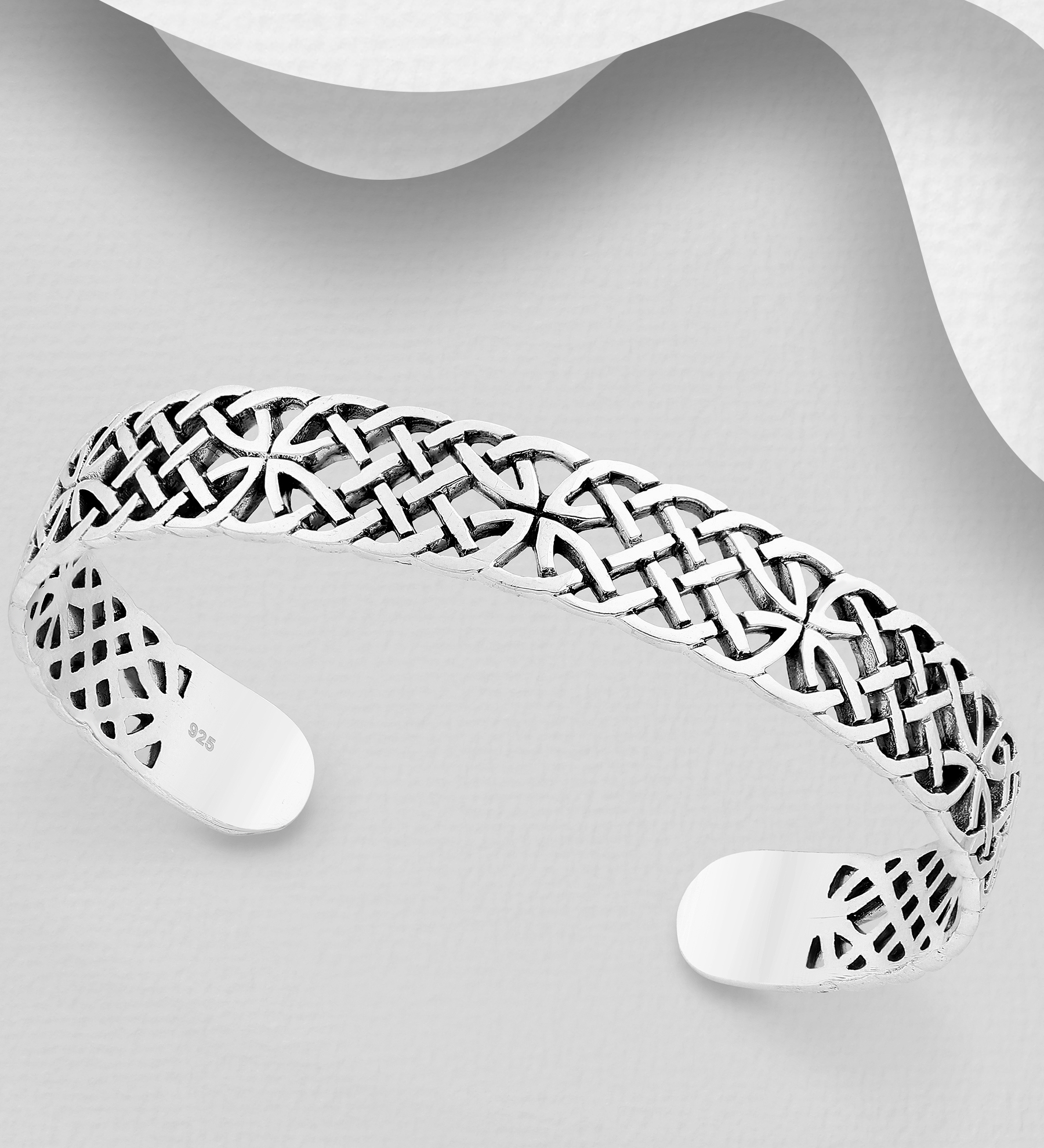 Wholesale 925 Sterling Silver Oxidized Celtic Cuff - SKU #767-1351
