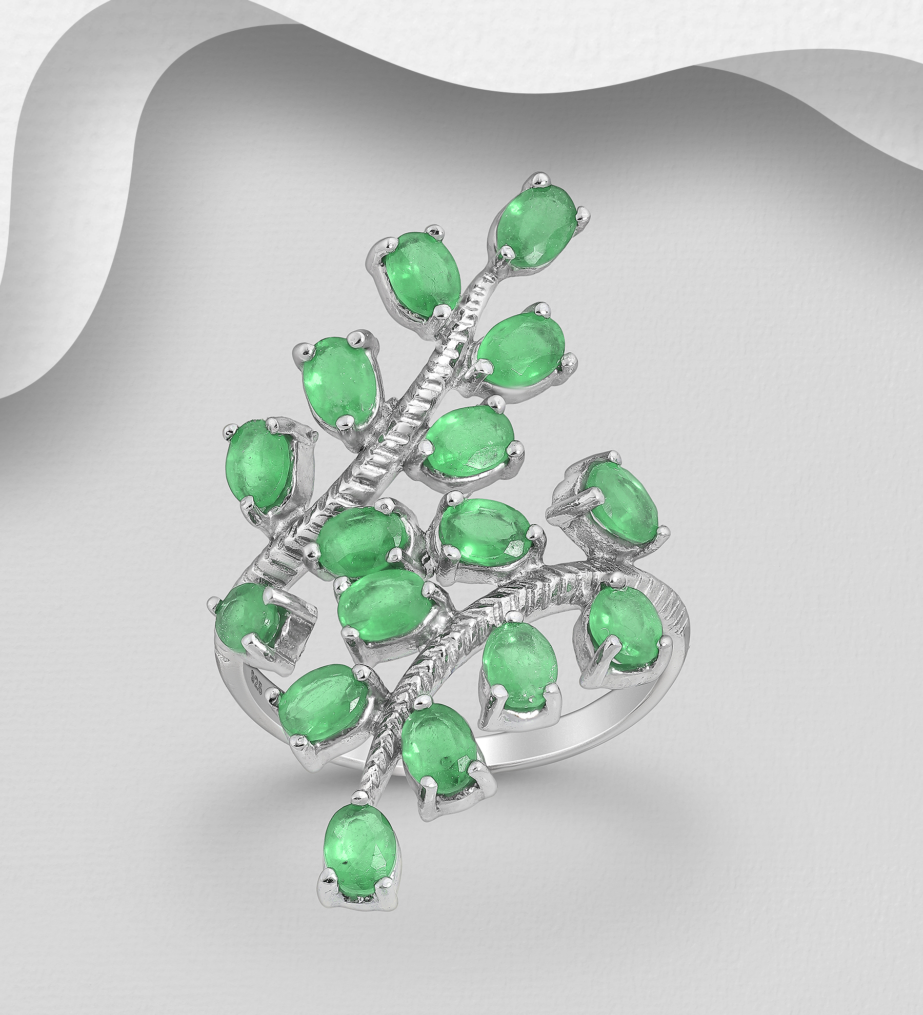 La Preciada - Wholesale 925 Sterling Silver Leaf Ring, Decorated with Various Gemstones - SKU #1181-3968