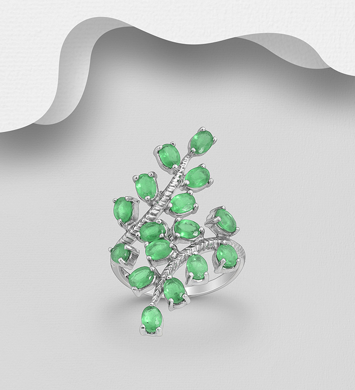 La Preciada - Wholesale 925 Sterling Silver Leaf Ring, Decorated with Various Gemstones - SKU #1181-3968