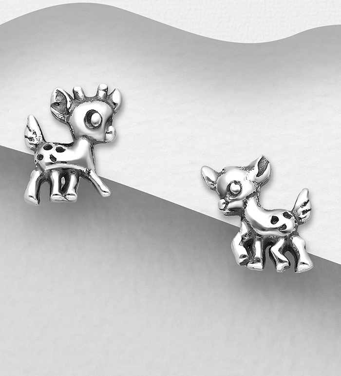 Wholesale 925 Sterling Silver Oxidized Deer Push-Back Earrings - SKU #1063-3014