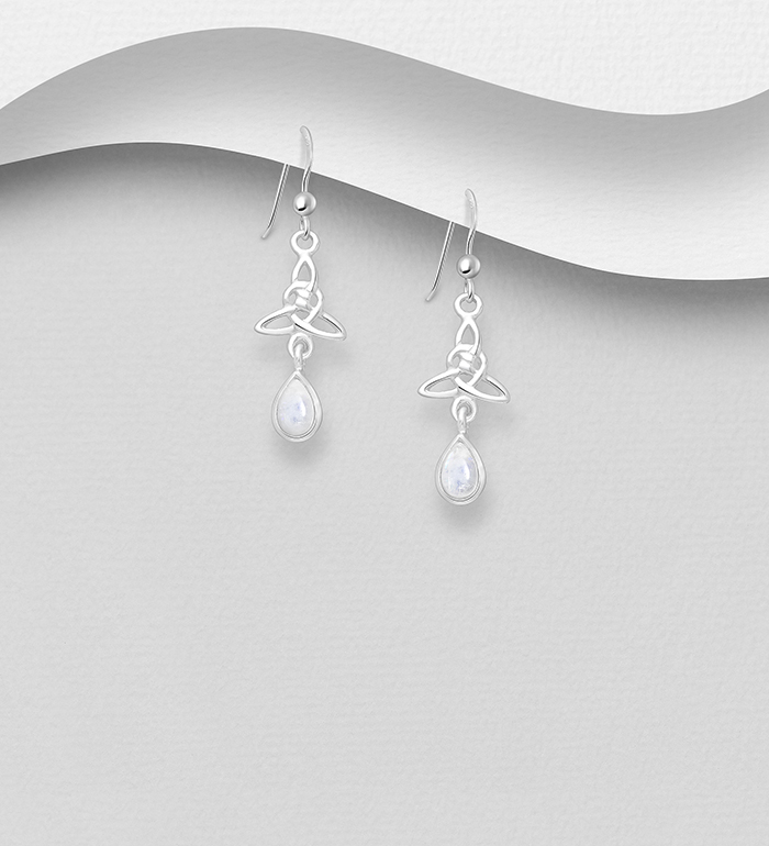 Wholesale 925 Sterling Silver Celtic Hook Earrings, Decorated with Rainbow Moonstones - SKU #781-6622