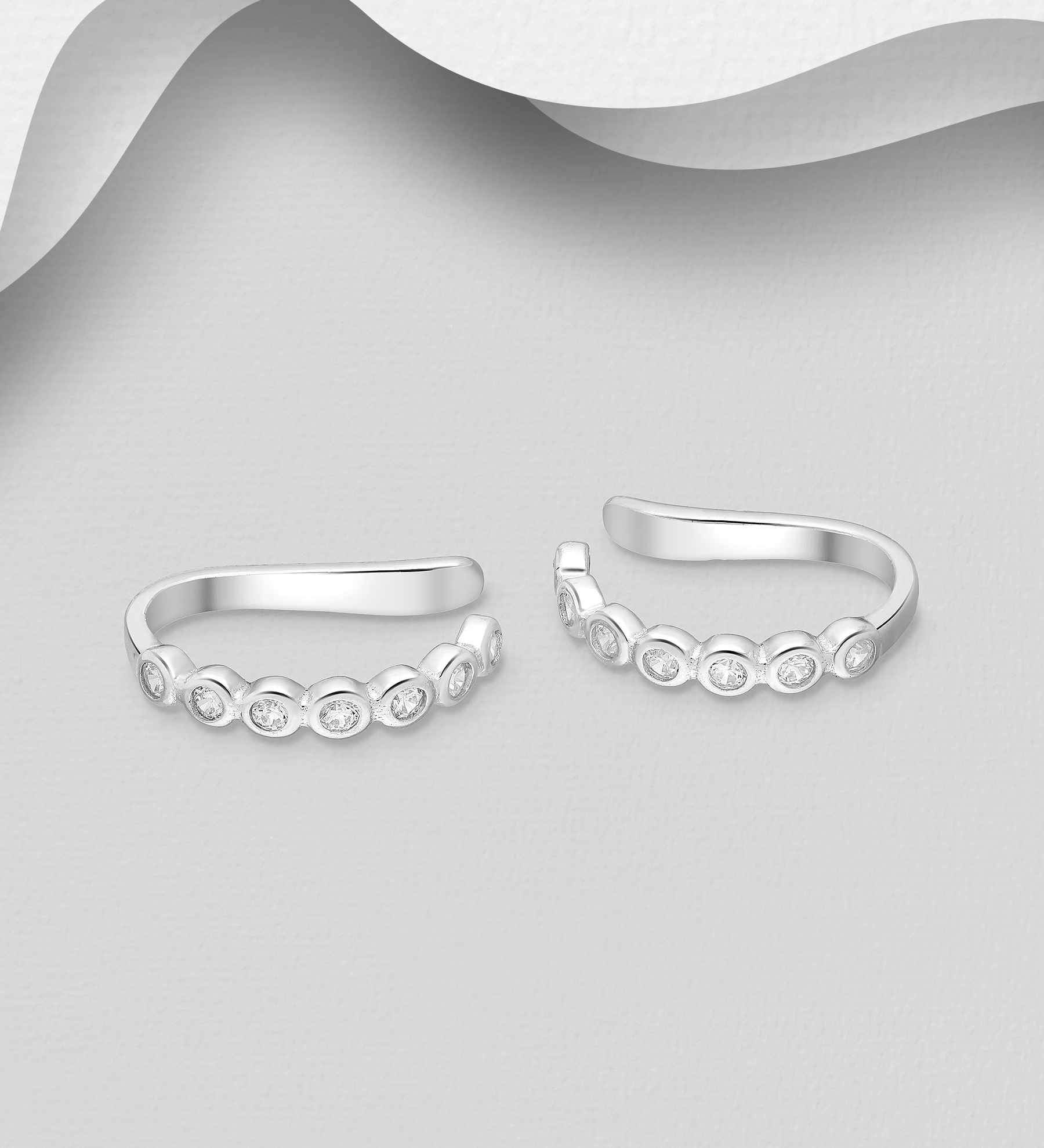 Wholesale 925 Sterling Silver Ear Cuffs, Decorated with CZ Simulated Diamonds - SKU #701-24860