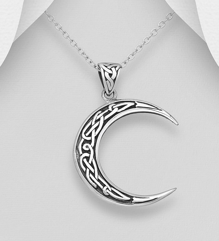 Wholesale 925 Sterling Silver Oxidized
Celtic and Moon Pendant - SKU #767-1366