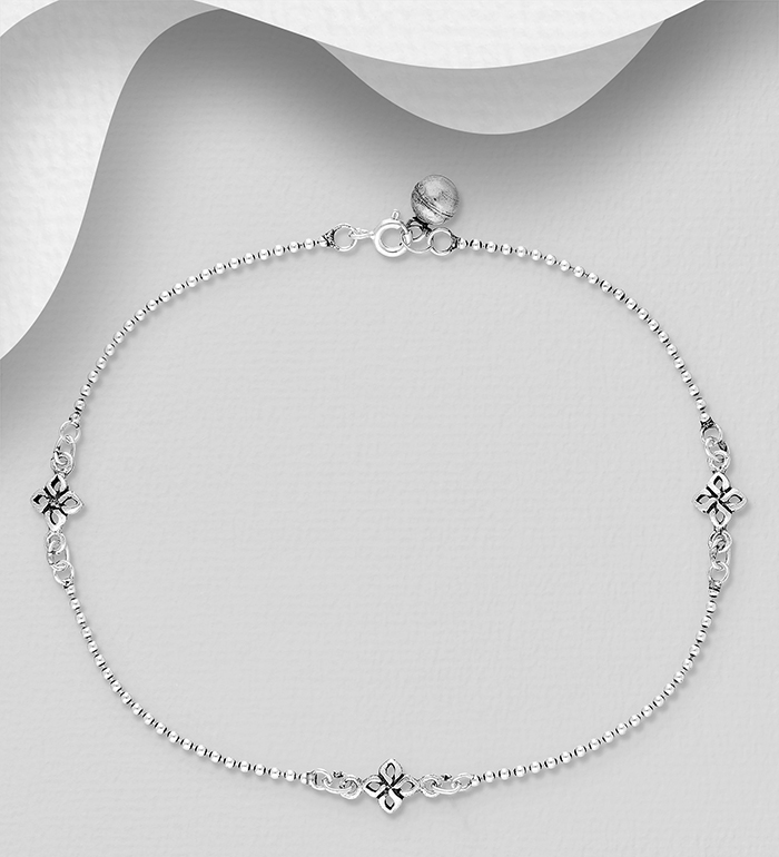 Wholesale 925 Sterling Silver Oxidized Bell Anklet - SKU #1562-415