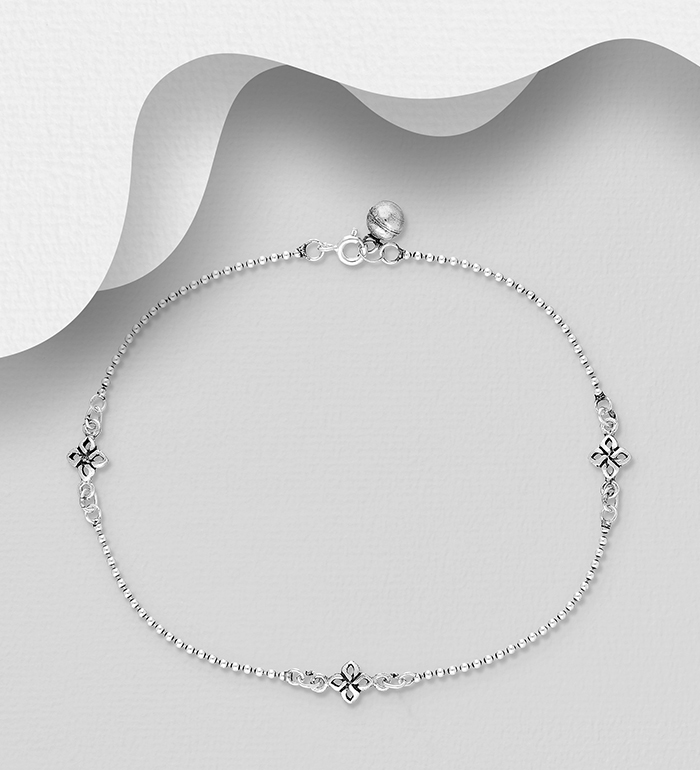 Wholesale 925 Sterling Silver Oxidized Bell Anklet - SKU #1562-415