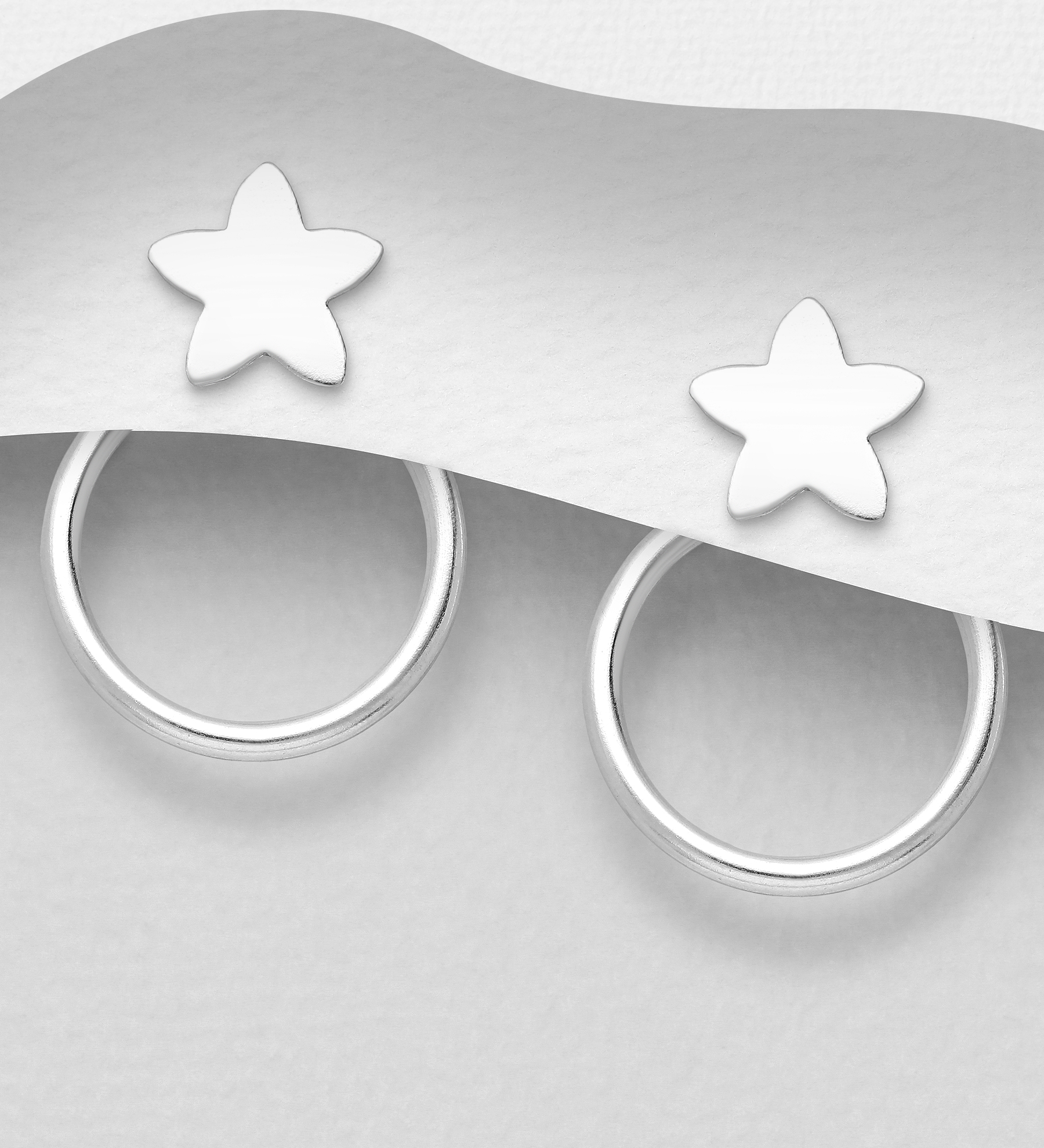 Wholesale 925 Sterling Silver Circle and Star Jacket Earrings - SKU #706-32537