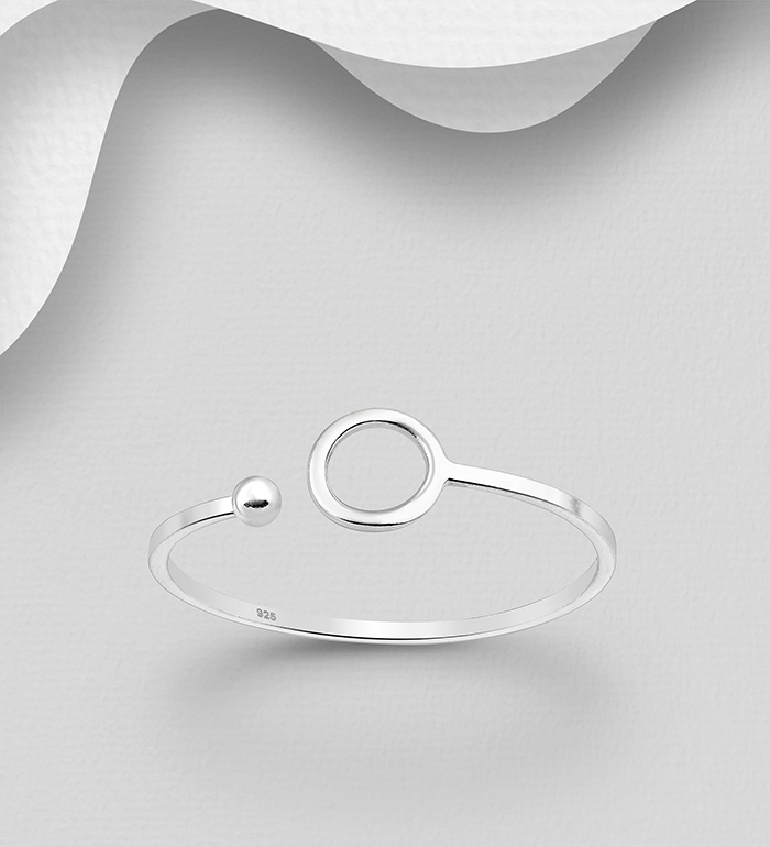 Wholesale 925 Sterling Silver Adjustable Ring Featuring Ball and Circle - SKU #706-32691