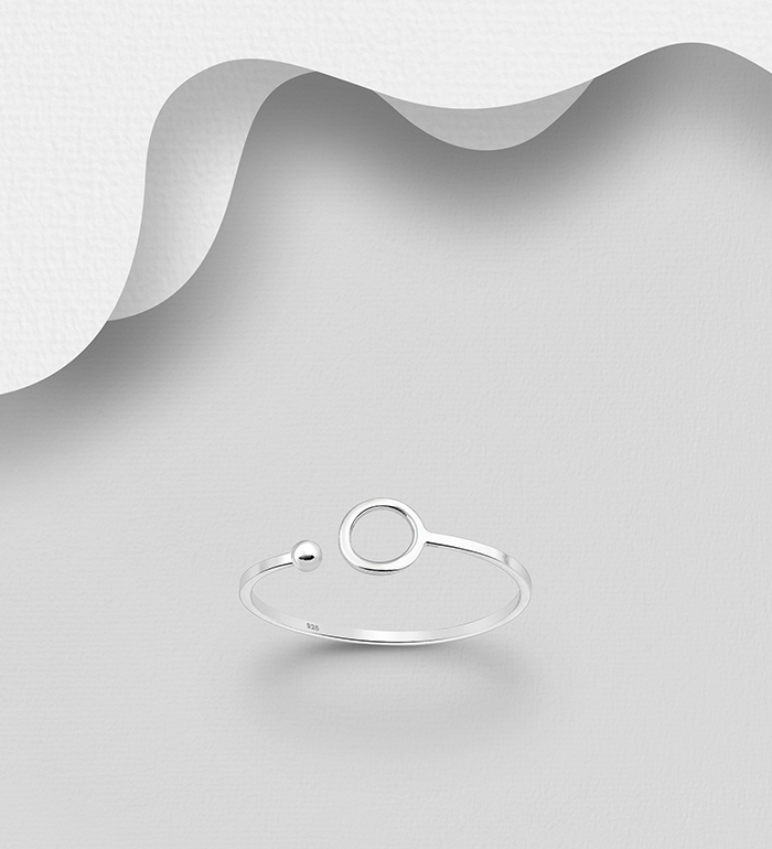 Wholesale 925 Sterling Silver Adjustable Ring Featuring Ball and Circle - SKU #706-32691