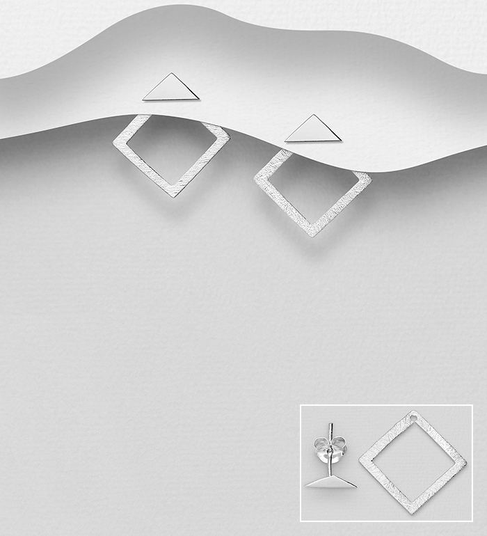 Wholesale 925 Sterling Silver Matte Square and Triangle Jacket Earrings - SKU #706-32724