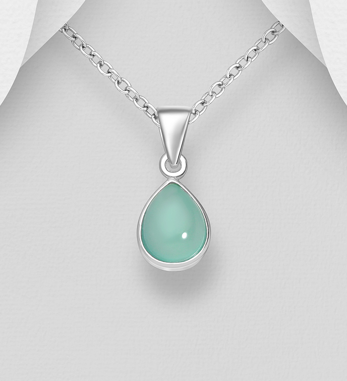 Wholesale 925 Sterling Silver Circle Pendant, Decorated with Aqua Chalcedony or Pink Chalcedony - SKU #781-6644