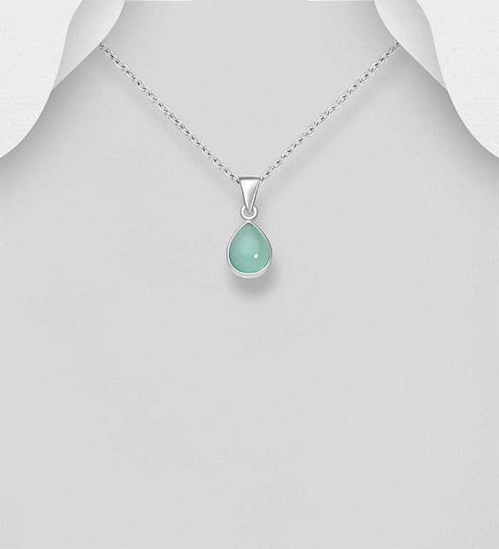 Wholesale 925 Sterling Silver Circle Pendant, Decorated with Aqua Chalcedony or Pink Chalcedony - SKU #781-6644