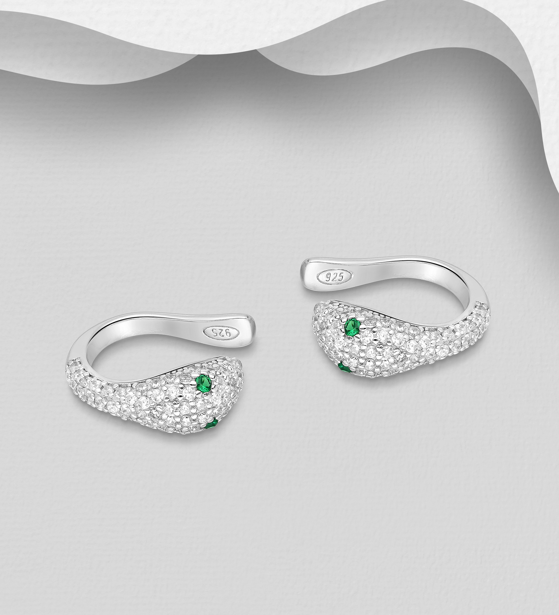 Wholesale 925 Sterling Silver Snake Ear Cuffs, Decorated with CZ Simulated Diamonds - SKU #701-25014