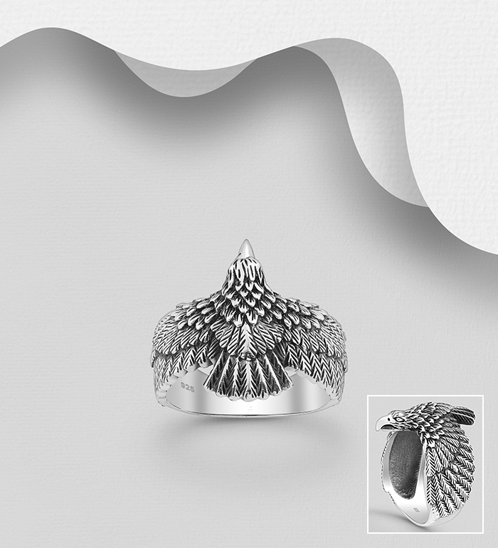 Wholesale 925 Sterling Silver Oxidized Eagle Ring - SKU #1563-840