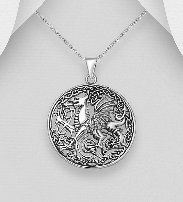 Wholesale 925 Sterling Silver Oxidized Celtic and Dragon Pendant - SKU #767-1382