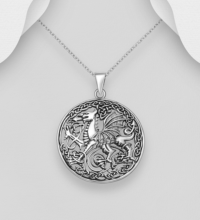 Wholesale 925 Sterling Silver Oxidized Celtic and Dragon Pendant - SKU #767-1382