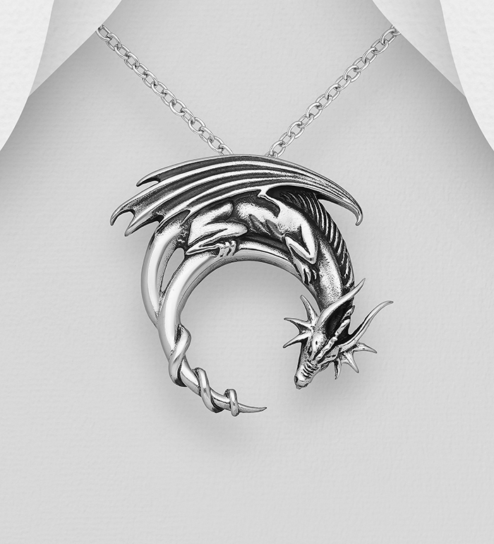 Wholesale 925 Sterling Silver Oxidized Dragon Pendant - SKU #1563-846