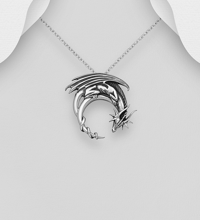 Wholesale 925 Sterling Silver Oxidized Dragon Pendant - SKU #1563-846