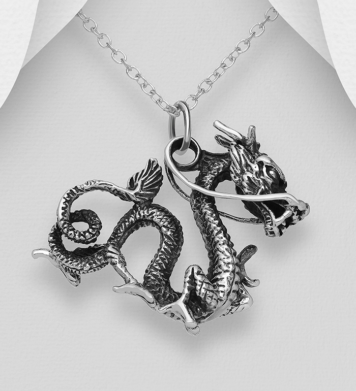 Wholesale 925 Sterling Silver Oxidized Dragon Pendant - SKU #1563-849
