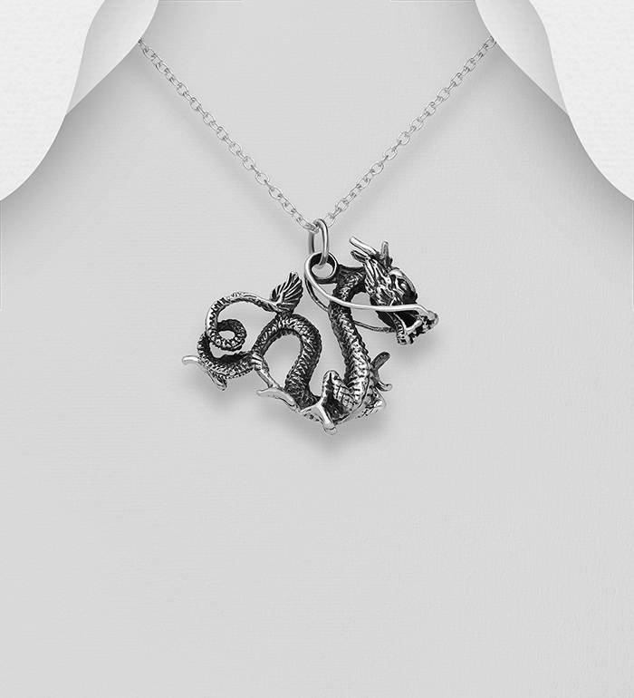 Wholesale 925 Sterling Silver Oxidized Dragon Pendant - SKU #1563-849