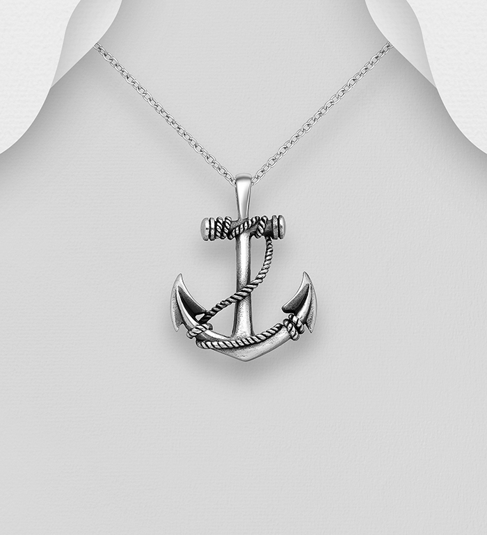 Wholesale 925 Sterling Silver Oxidized Anchor Pendant - SKU #1563-852