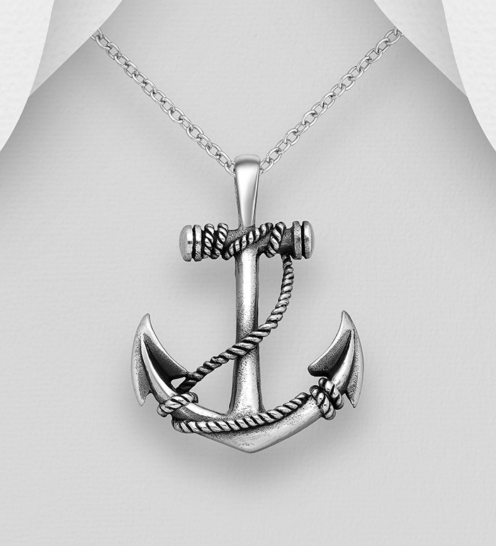 Wholesale 925 Sterling Silver Oxidized Anchor Pendant - SKU #1563-852
