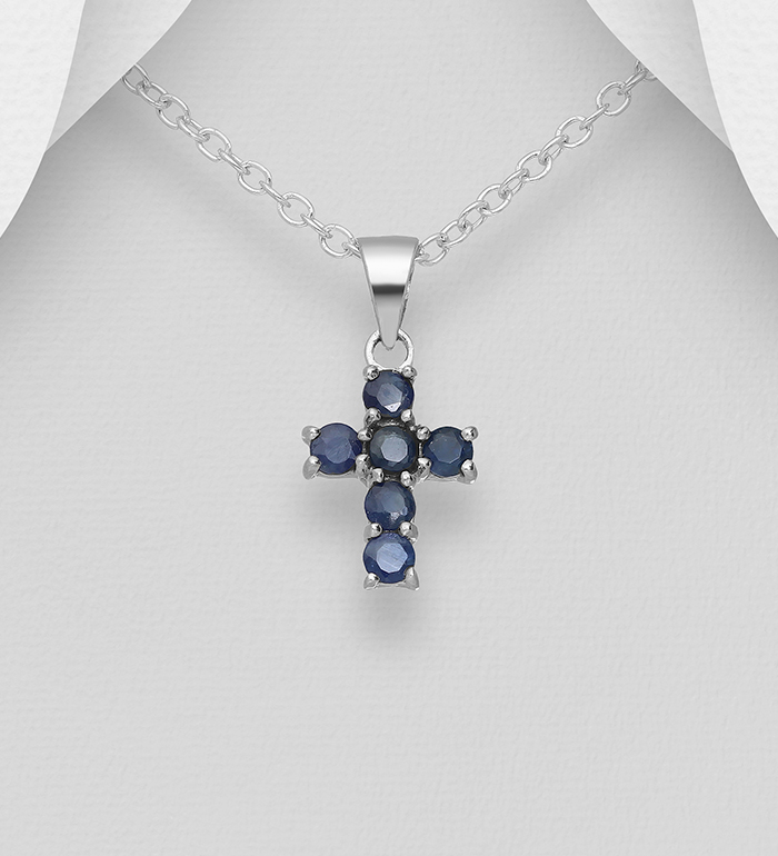 Wholesale 925 Sterling Silver Cross Pendant, Decorated with Various Gemstones - SKU #883-7534
