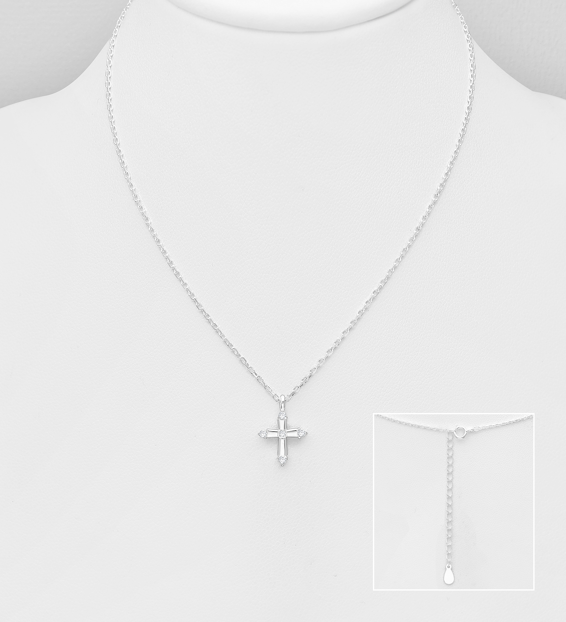Wholesale 925 Sterling Silver Cross Necklace, Decorated with CZ Simulated Diamonds - SKU #701-25068