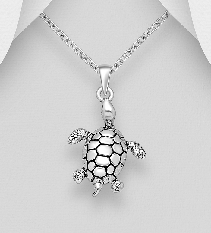 Wholesale 925 Sterling Silver Oxidized Turtle Pendant - SKU #706-32882