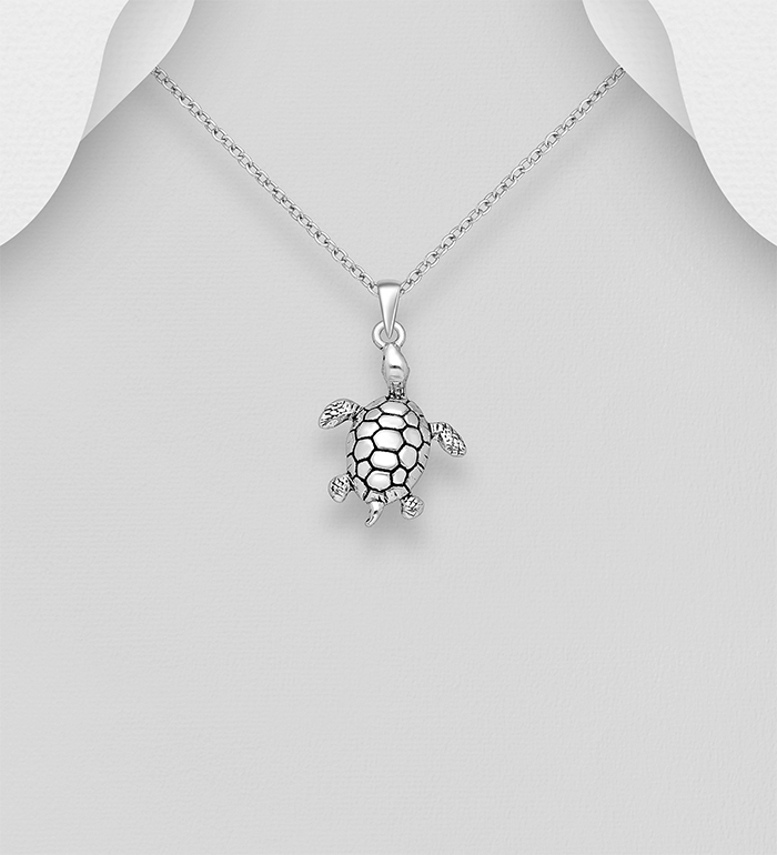 Wholesale 925 Sterling Silver Oxidized Turtle Pendant - SKU #706-32882