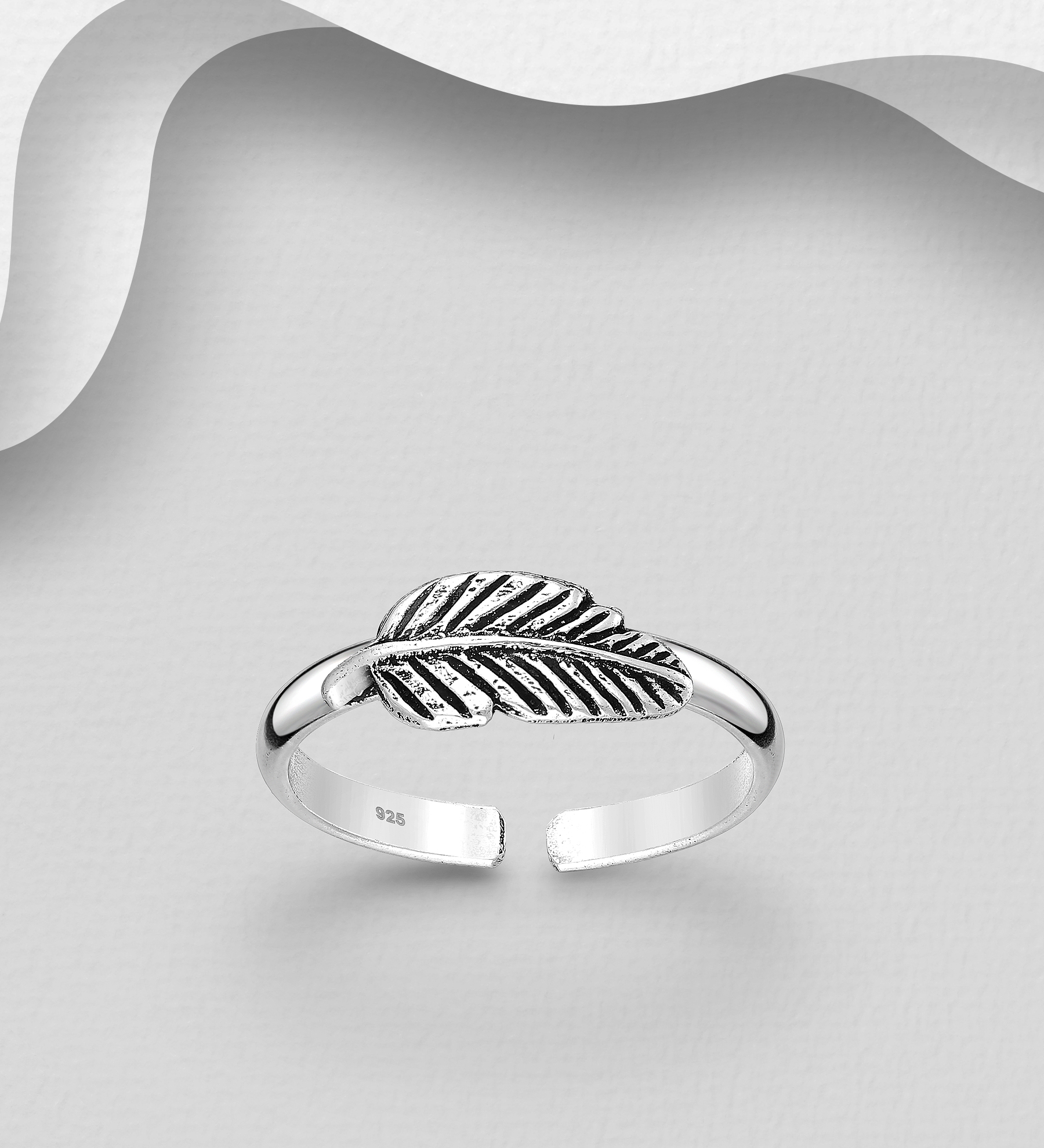 Wholesale 925 Sterling Silver Adjustable Oxidized Leaf Toe Ring - SKU #792-1077