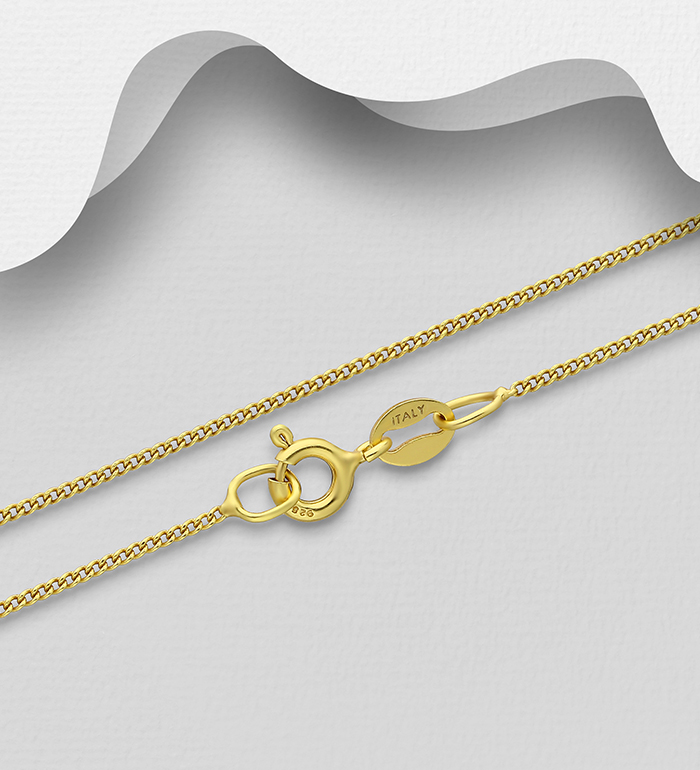 Italian Delight - Wholesale 925 Sterling Silver Curb Chain, Plated with 0.25 Micron 18K Yellow Gold, 1 mm Wide, Made in Italy - SKU #1535-797