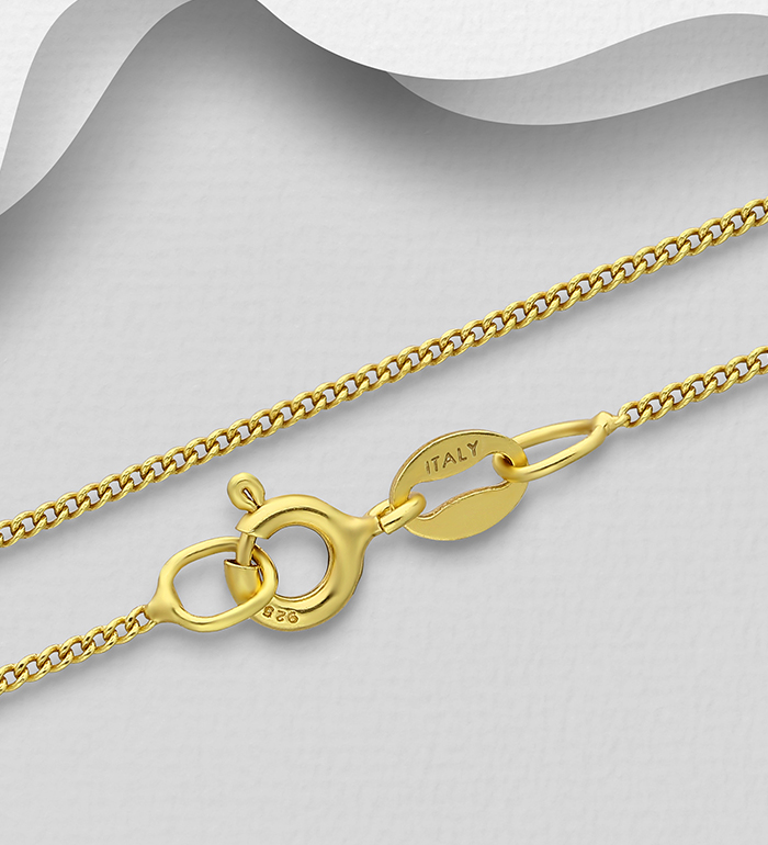 Italian Delight - Wholesale 925 Sterling Silver Curb Chain, Plated with 0.25 Micron 18K Yellow Gold, 1 mm Wide, Made in Italy - SKU #1535-797