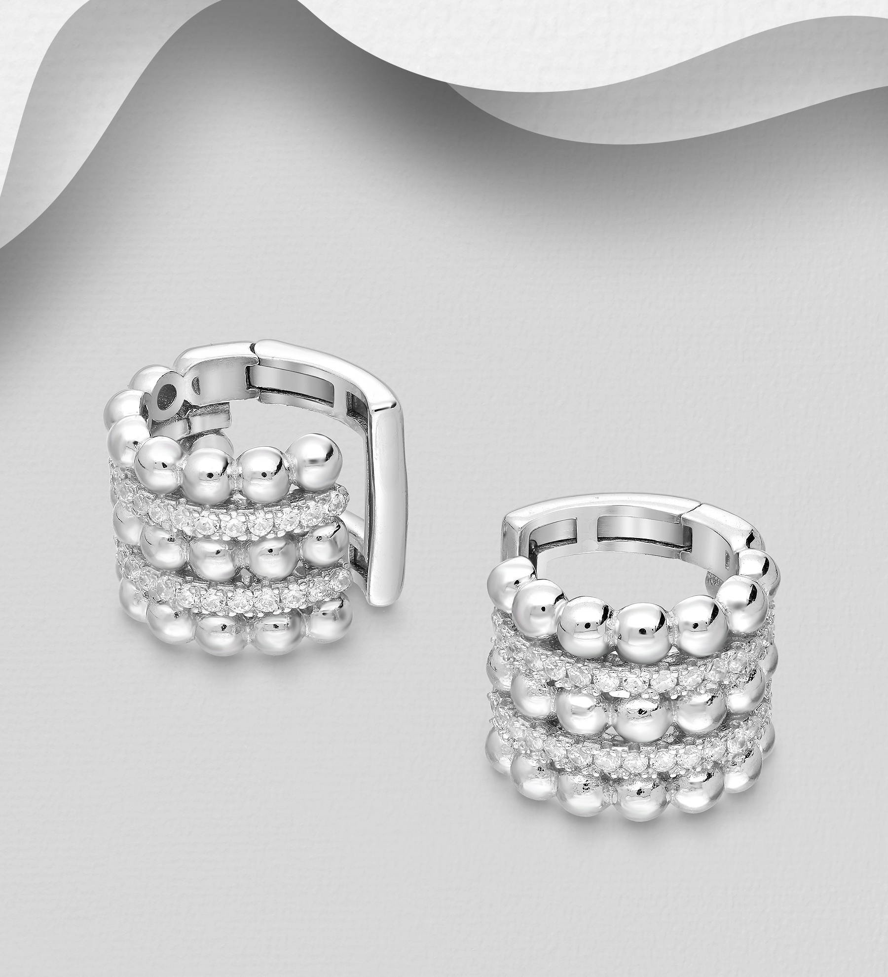 Wholesale 925 Sterling Silver Ear Cuffs, Decorated with CZ Simulated Diamonds - SKU #701-25164