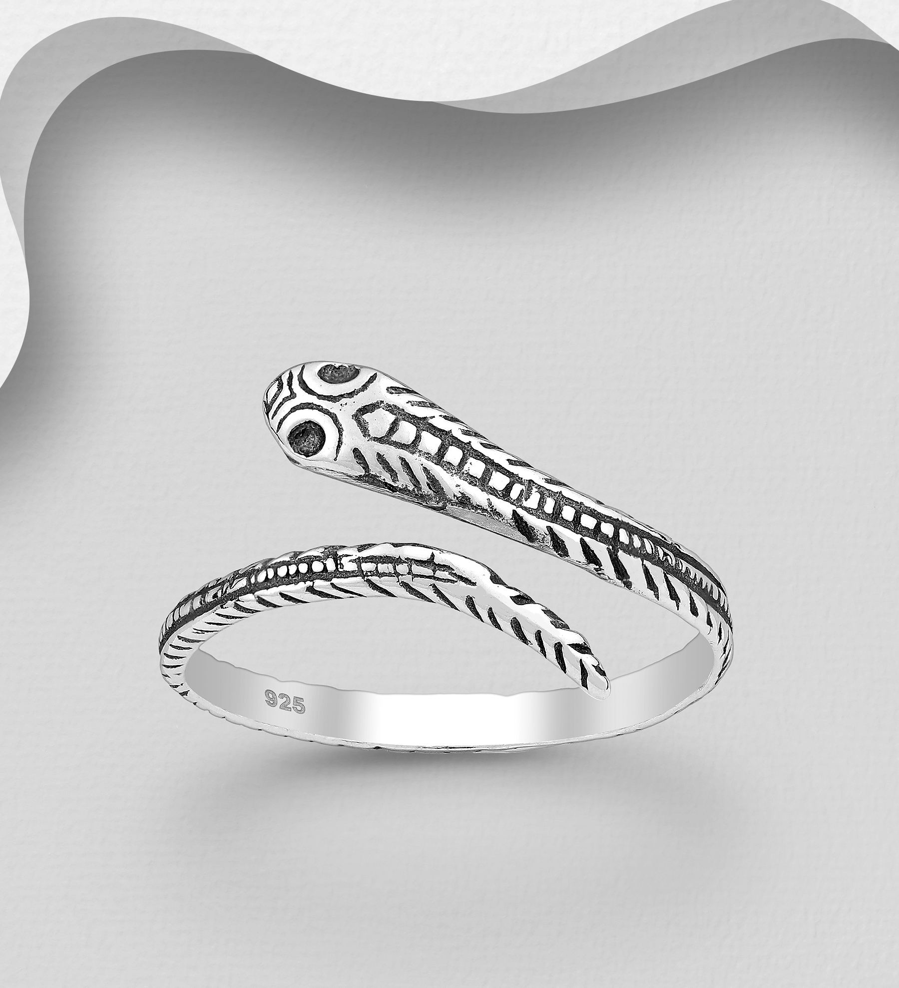 Wholesale 925 Sterling Silver Adjustable Oxidized Snake Ring - SKU #706-33213
