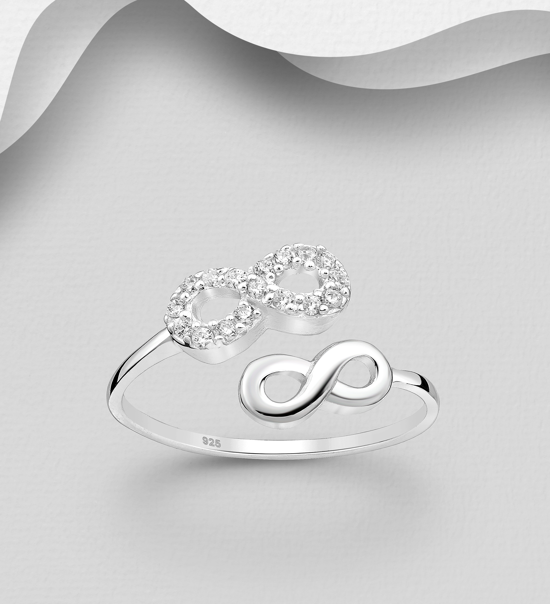Wholesale 925 Sterling Silver Infinity Ring, Decorated with CZ Simulated Diamonds - SKU #701-25213