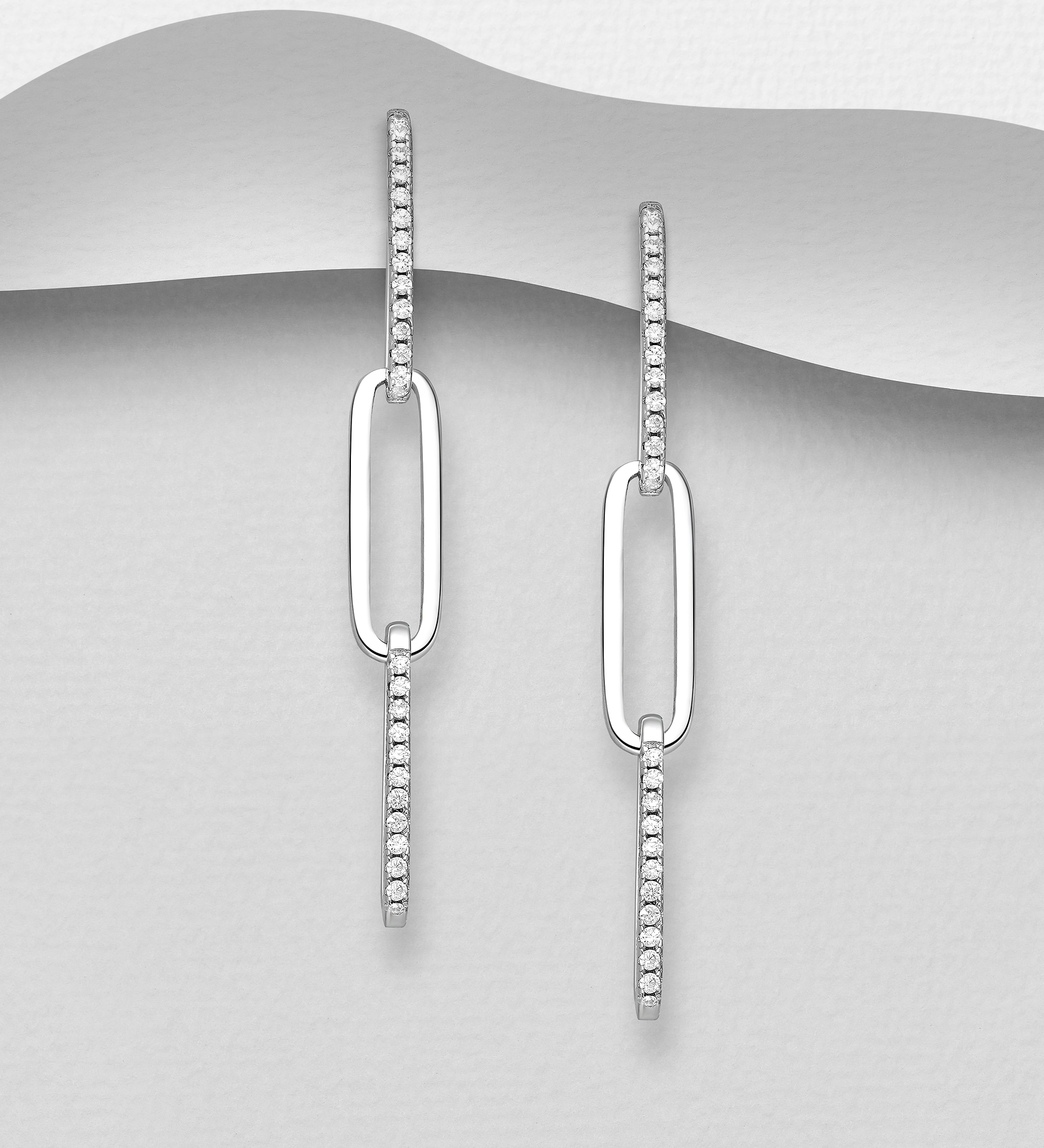 Wholesale 925 Sterling Silver Links Push-Back Earrings, Decorated with CZ Simulated Diamonds - SKU #701-25251