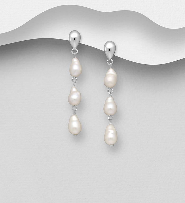 Wholesale 925 Sterling Silver Push-Back Earrings, Beaded with Freshwater Pearls - SKU #382-5709