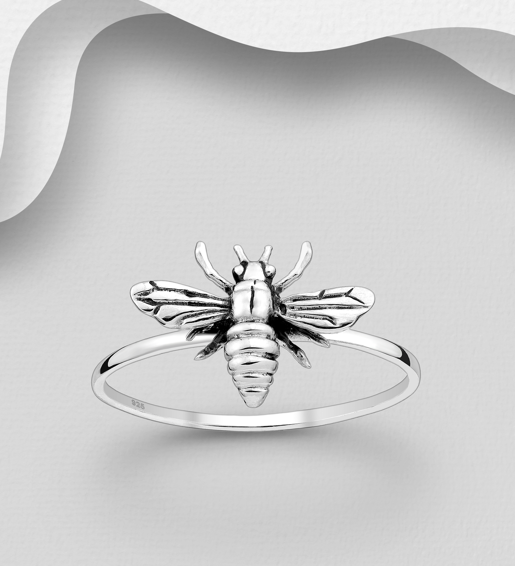 Wholesale 925 Sterling Silver Oxidized Bee Ring - SKU #706-33320