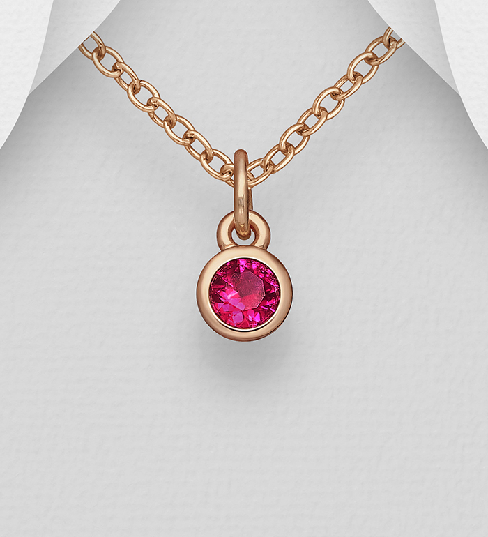 Wholesale 925 Sterling Silver Solitaire Birthstone Pendant, Decorated with Various Color CZ Simulated Diamond, Plated with 1 Micron Pink Gold - SKU #1063-3120