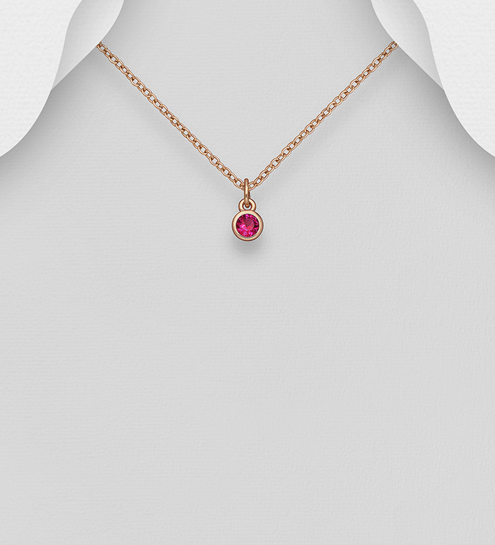 Wholesale 925 Sterling Silver Solitaire Birthstone Pendant, Decorated with Various Color CZ Simulated Diamond, Plated with 1 Micron Pink Gold - SKU #1063-3120