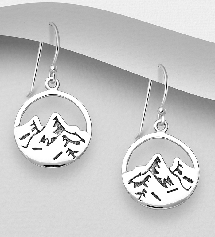 Wholesale 925 Sterling Silver Oxidized Mountain Hook Earrings - SKU #706-33414