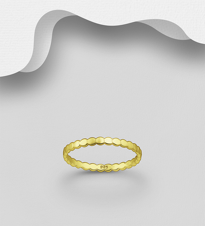 Wholesale 925 Sterling Silver Band Ring, Plated with 1 Micron 14K Yellow Gold, 2 mm Wide - SKU #1063-3134A