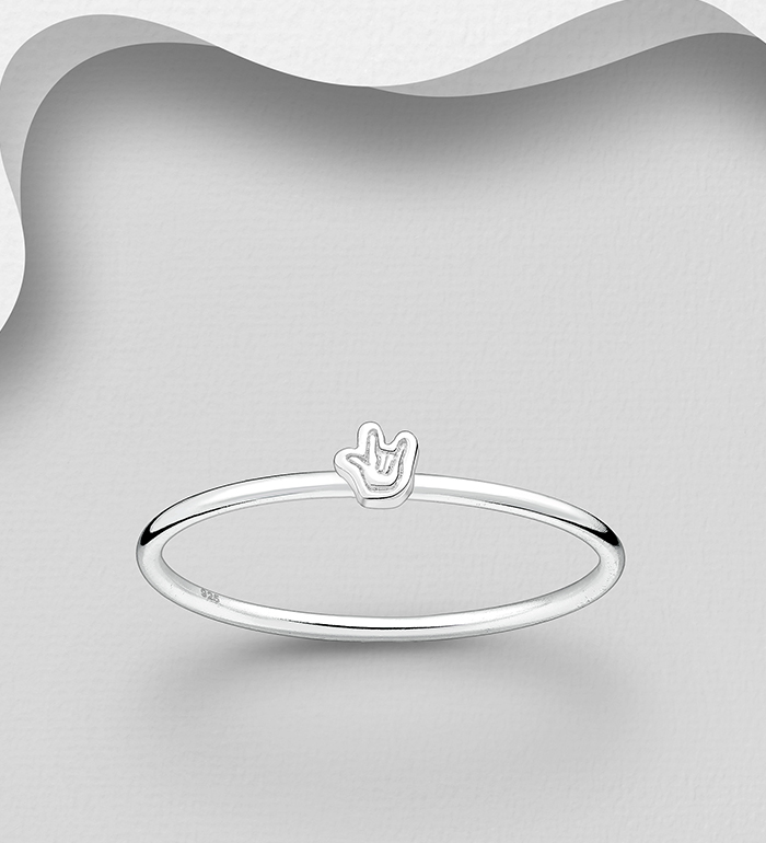 Wholesale 925 Sterling Silver I Love You Hand Sign Ring - SKU #1063-3175