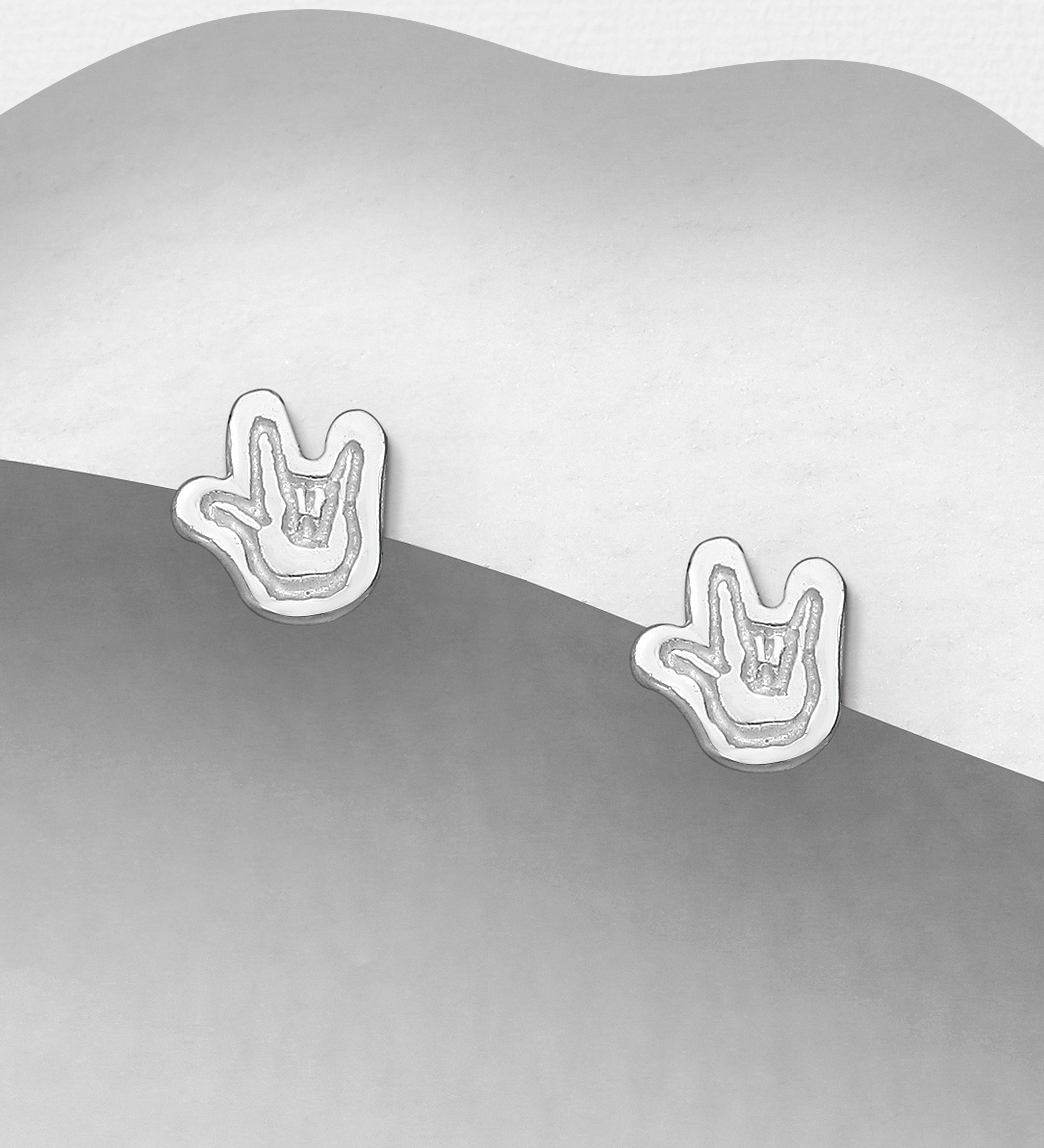 Wholesale 925 Sterling Silver I Love You Hand Sign Push-Back Earrings - SKU #1063-3176