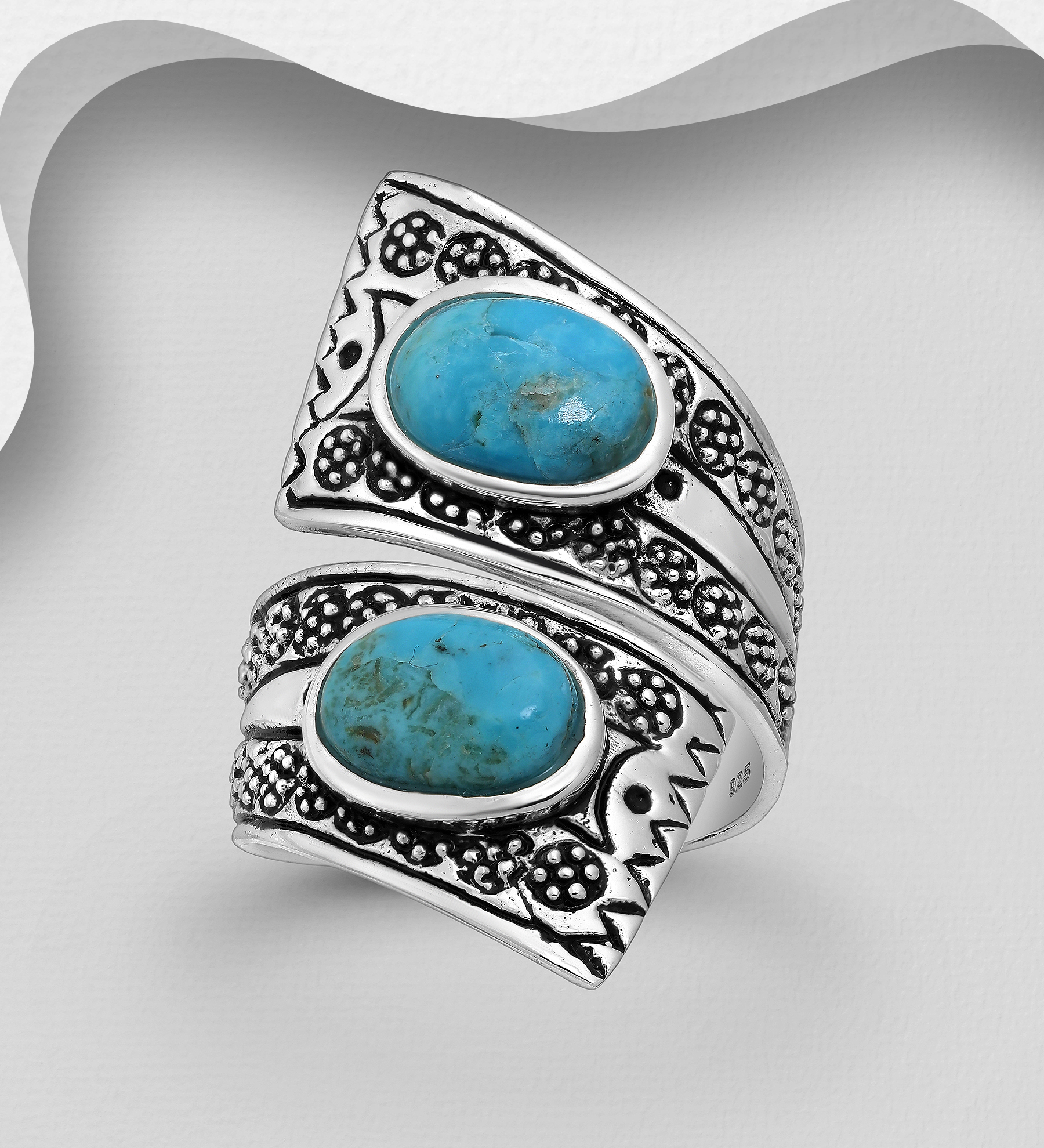 FAH 925 - Wholesale 925 Sterling Silver Ring Decorated with Reconstructed Turquoise - SKU #1854-361
