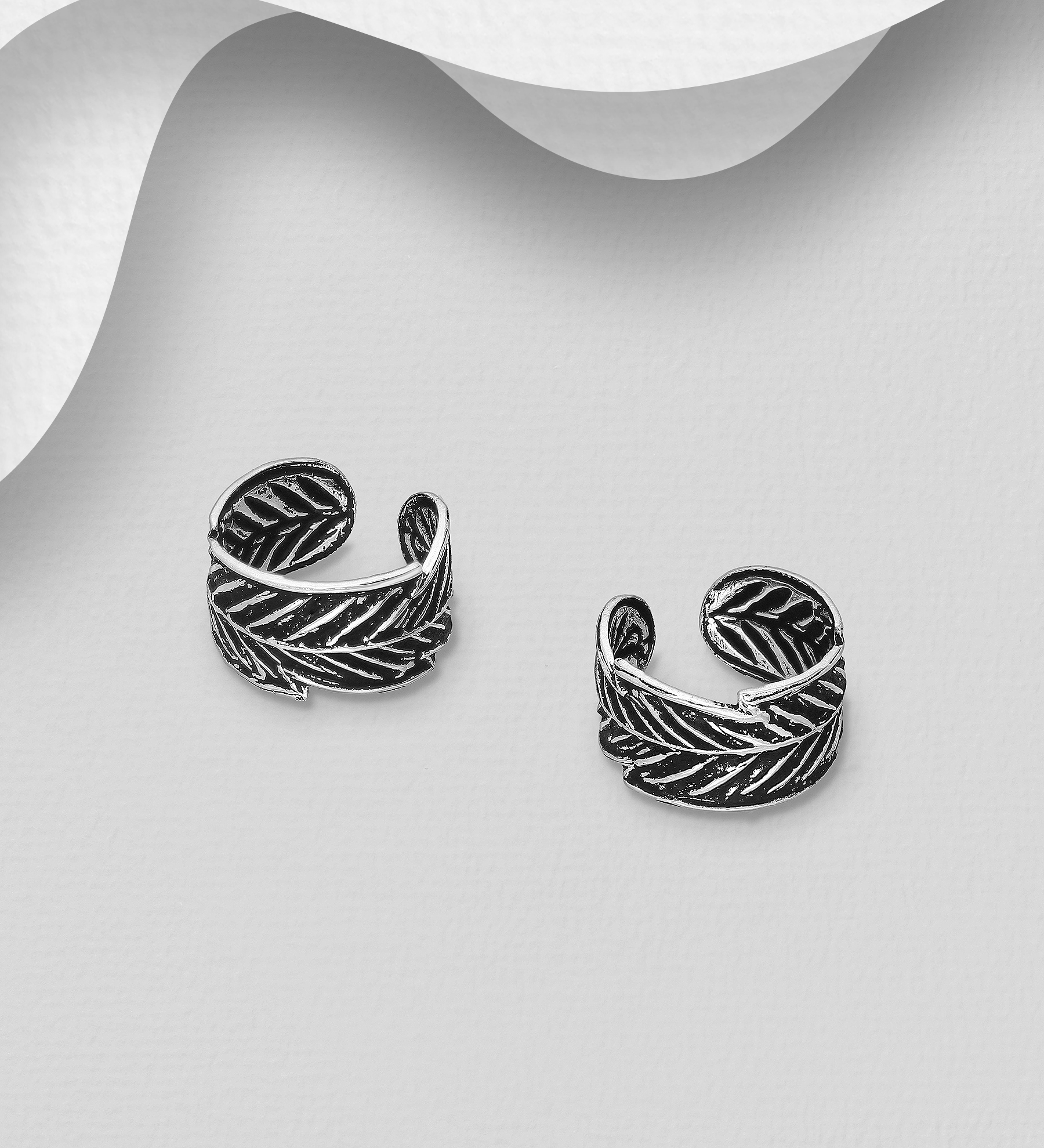 Wholesale 925 Sterling Silver Oxidized Leaf Ear Cuffs - SKU #706-33457