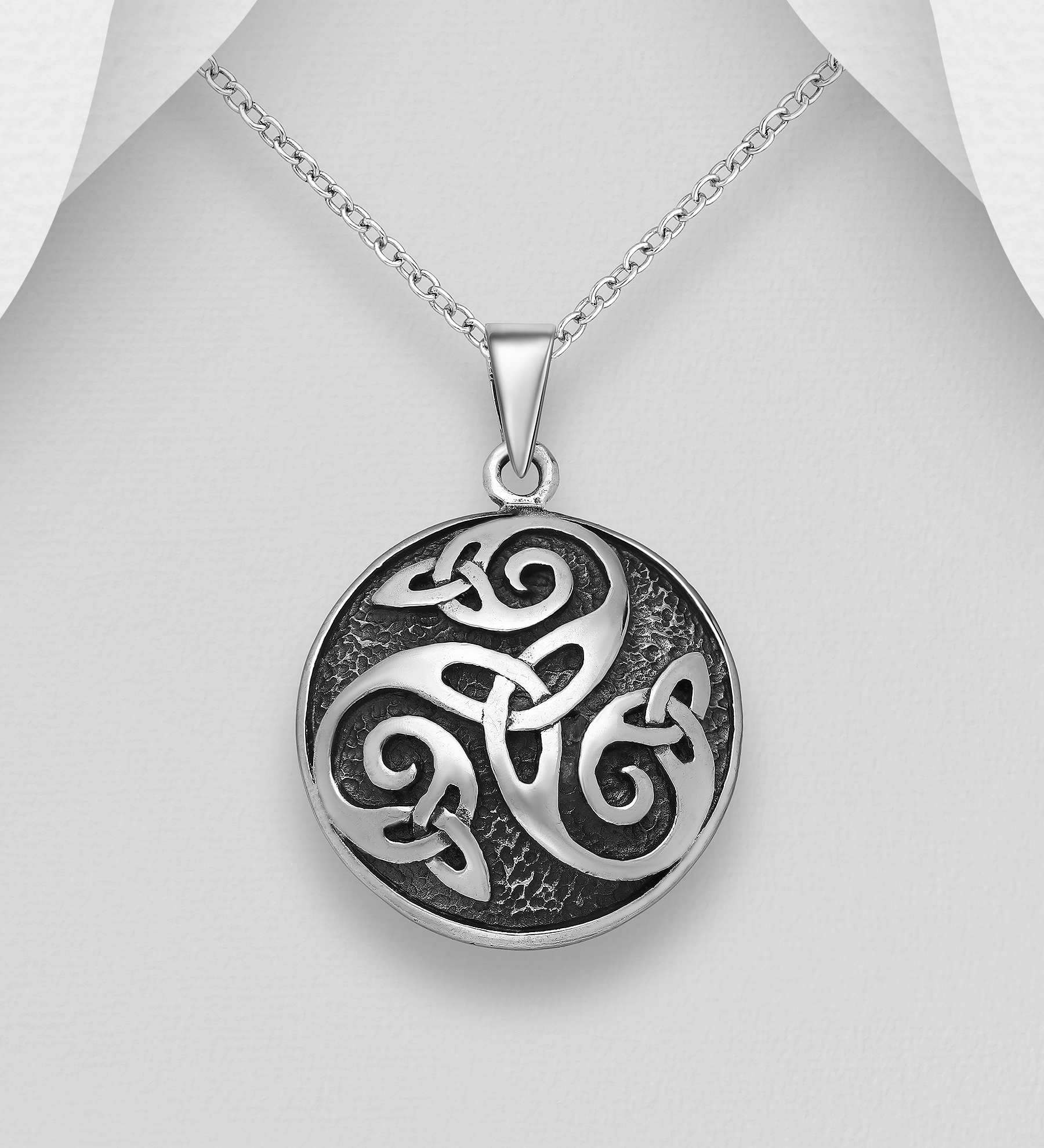 Wholesale 925 Sterling Silver Oxidized Celtic and Triskelion Pendant - SKU #767-1425
