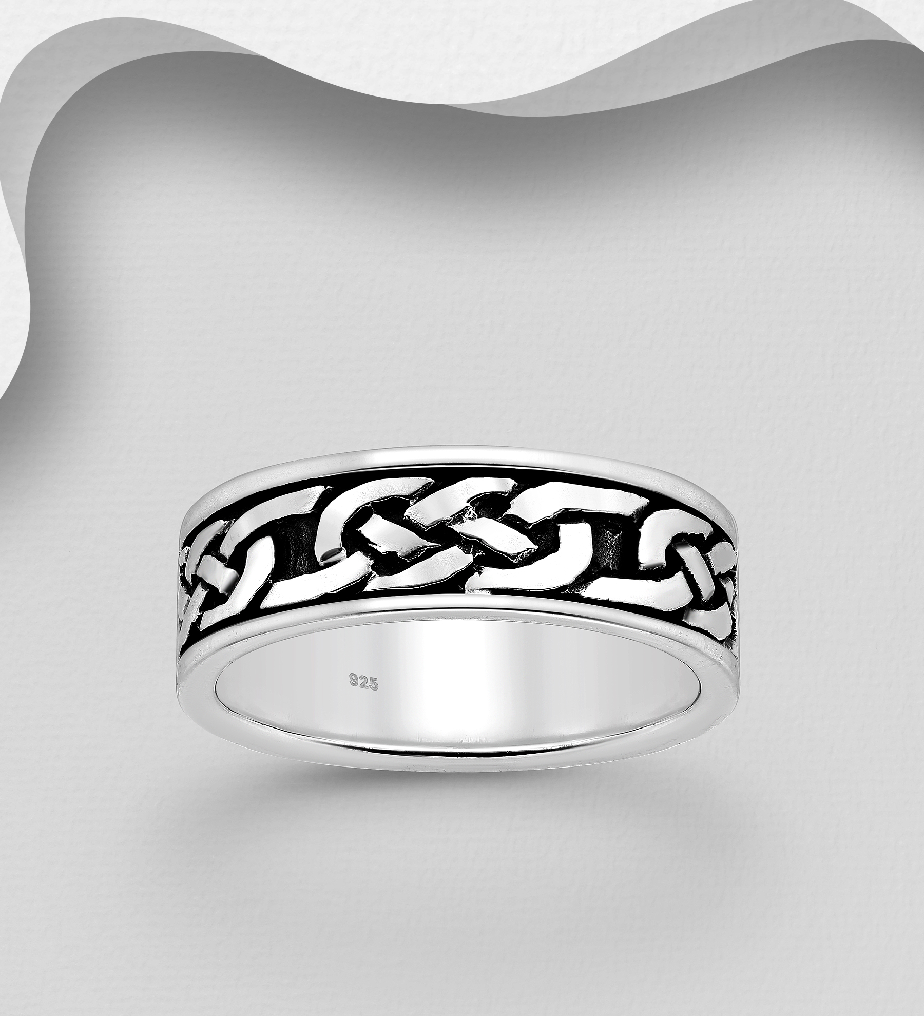 Wholesale 925 Sterling Silver Oxidized Celtic Band Ring, 7 mm Wide - SKU #767-1434